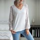 thumbnail image 2 of Top de retales con estampado de leopardo para mujer, Top de punto con cuello en V, puños ajustados, camisas de manga larga de punto, Blanco XL, 2 of 6