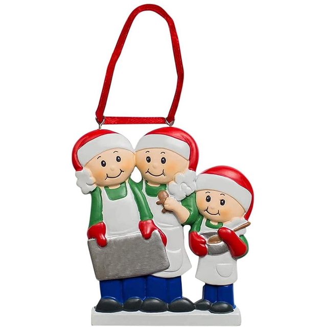 Paquete de 2 colgantes de Navidad Meskcv adorno personalizado con nombre delantal de cocina 3 miembros