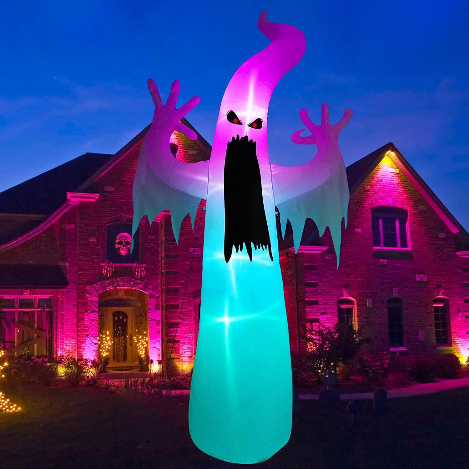 12 FT Halloween Inflatable Ghost with Red Eyes, Blow Up Outdoor ...