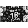 thumbnail image 6 of Black and White Themed 18th Birthday Banner with Balloon Firework Star Elements Party Decoration Backdrop for Birthday Party Photography Props Decorations Supplies, 6 of 7