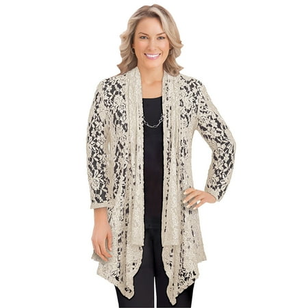 High-Low Floral Lace Drape Front Cardigan - Perfect for Winter Holiday Party, Apparel for Everyday