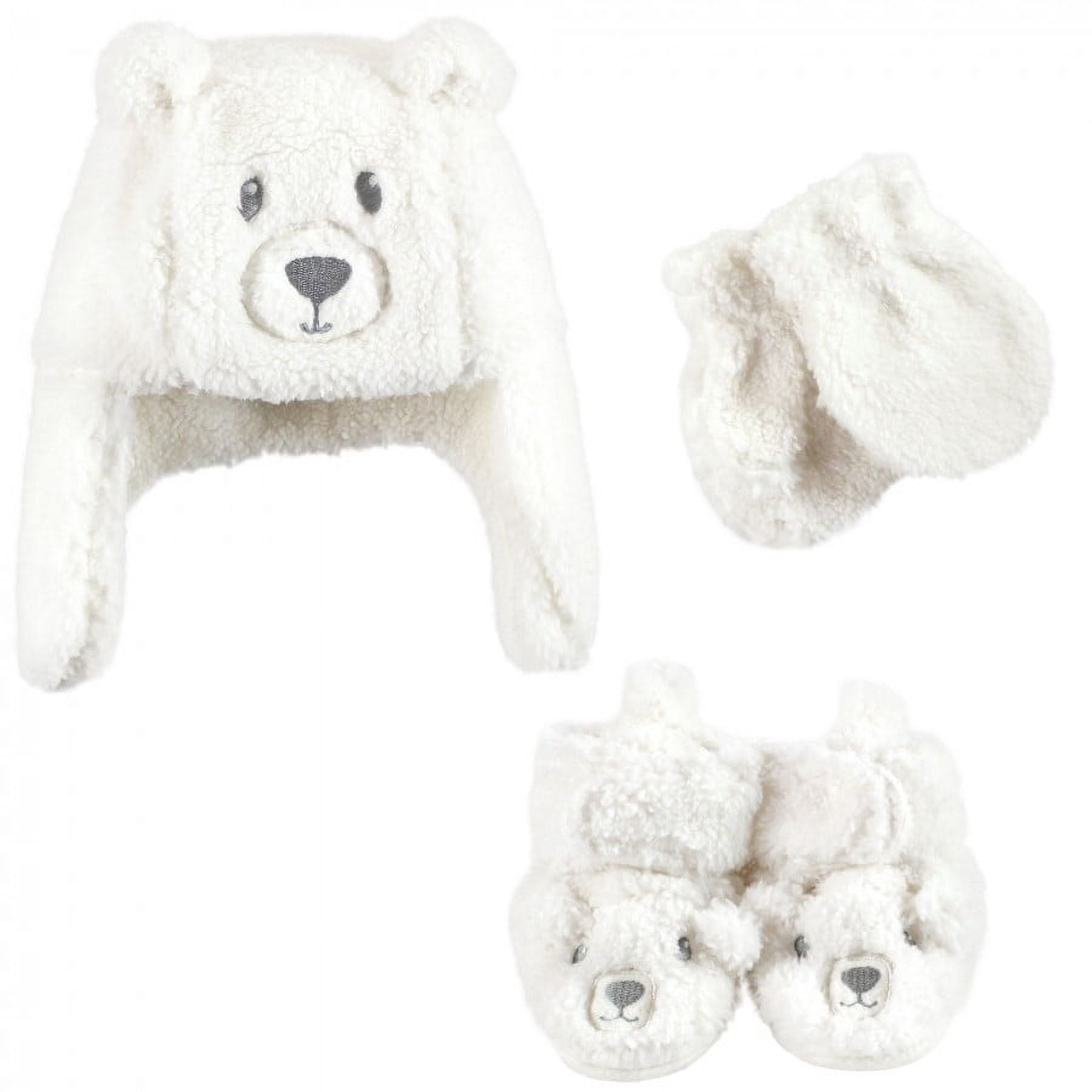 Hudson Baby Toddler 6pc Trapper Hat, Mitten and Bootie Set, Cream Bear Gray Elephant, 18-24 Months