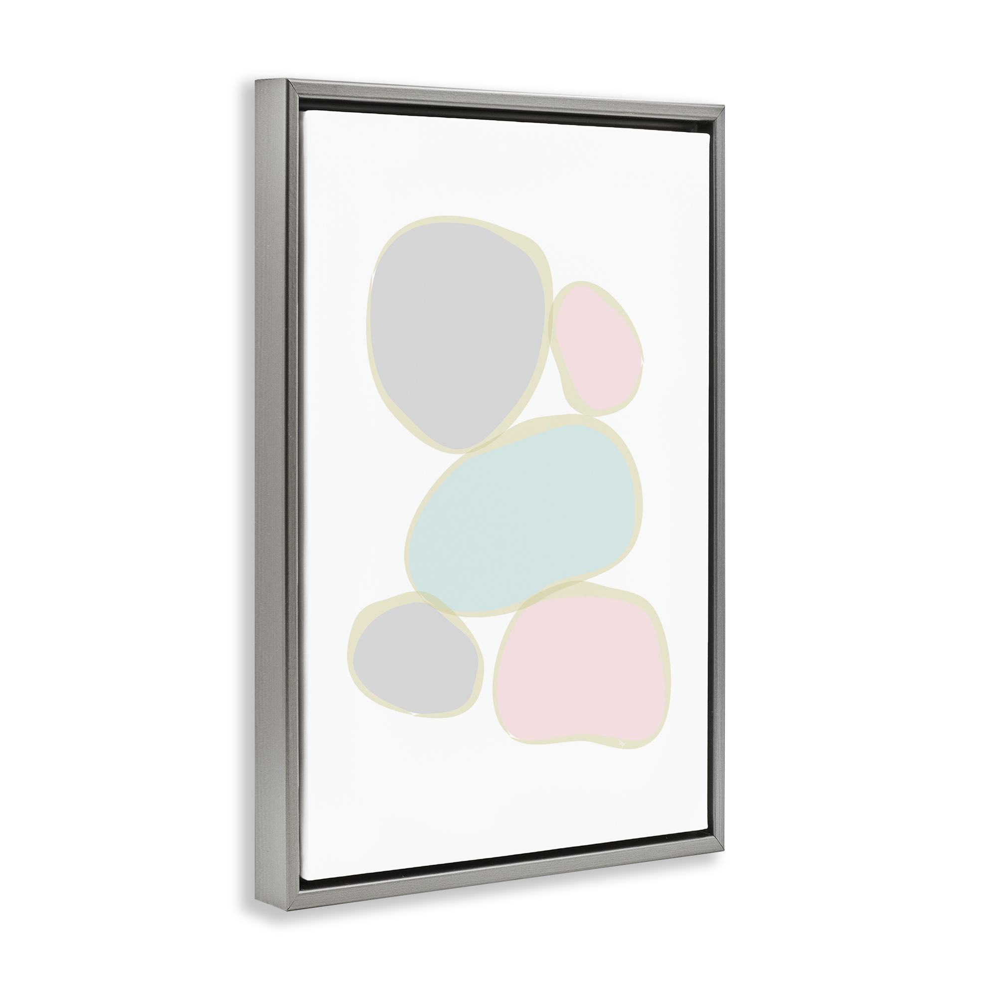 Stupell Industries Minimal Pastel Pebbles Abstract Painting Gray Floater Framed Canvas Art Print Wall Art, 17 x 25
