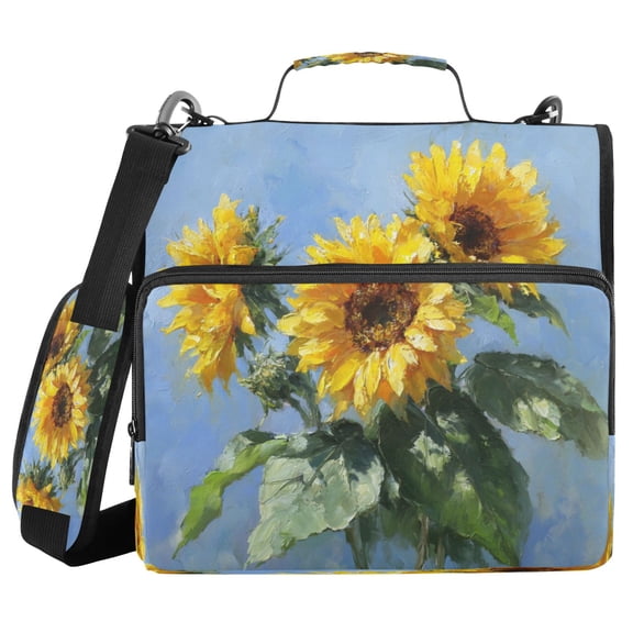 Water-Resistant 3-Ring Binder Organizer with Multiple Pockets Zipper Binder Bag for Office Sunflowers Painting