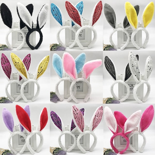 Accesorios de peluche para cosplay de mascarada, linda diadema de peluche con forma de oreja de conejo y lentejuelas