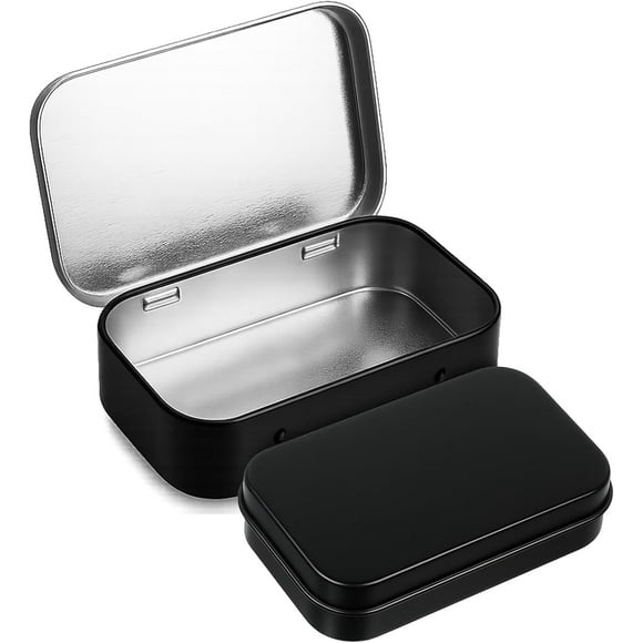 Boîte en Métal Rectangulaire Vide, Boîtes en Métal avec Couvercle Mini Portable Kit de Rangement pour la Maison 3.74x2.36x0.82 Pouces (Noir)
