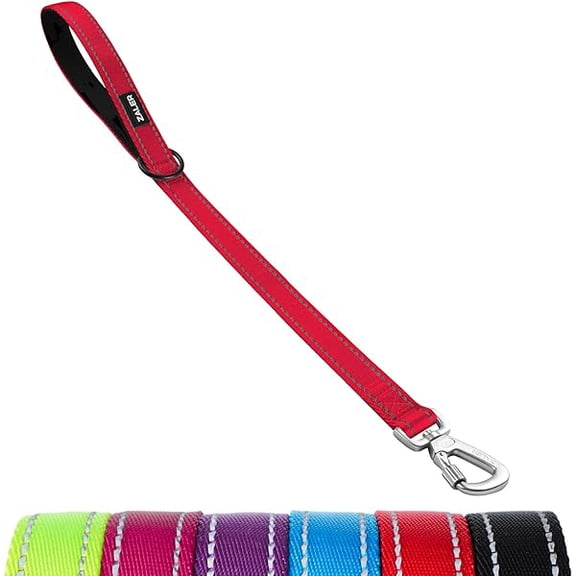 Eryueer Short Dog Leash 2 ft, 24 Inches Traffic Leashes for Dogs, Nylon Reflective Dog Lead with Padded Handle, Heavy Duty Pet Leash with Carabiner Clip for Large and Medium Dogs (24" Red)