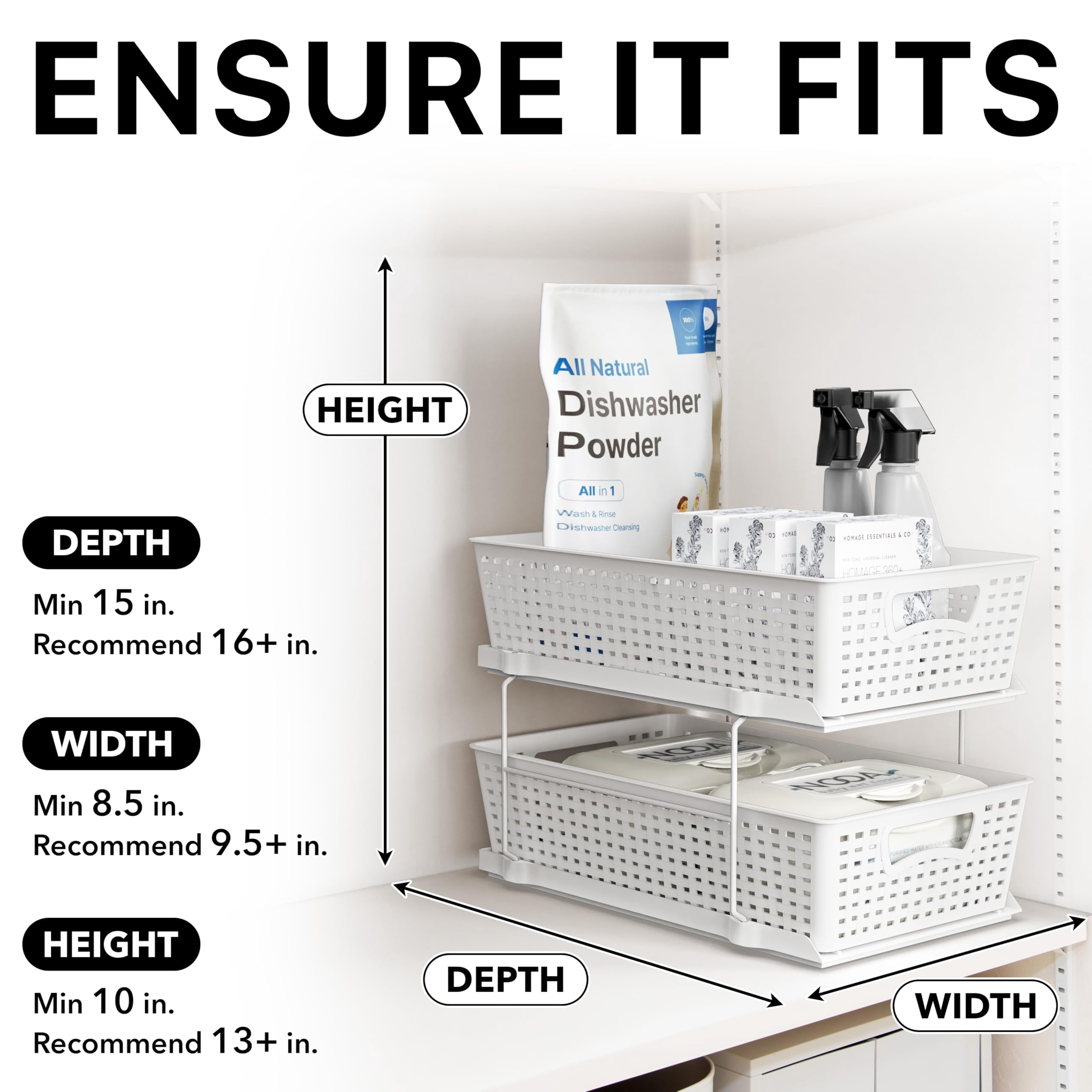 2 Tier Bathroom Organizer Tray Pull-out Sliding Drawer  Under Sink Storage White