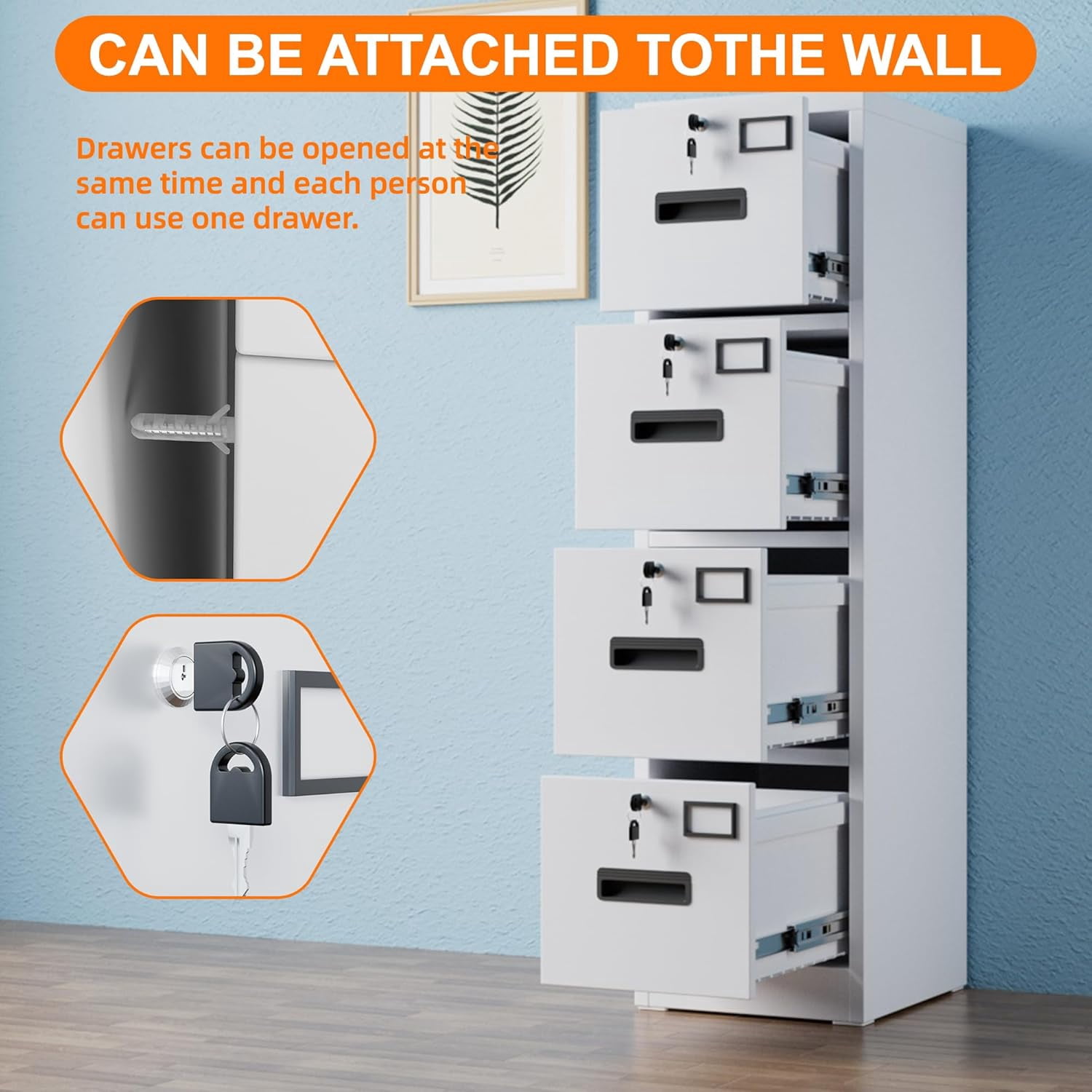 Lateral File Cabinet with Drawers, Locking Drawers and Adjustable Shelves Metal Storage Cabinet for Home Office Garage School, Fit for A4 Letter Legal File, Assemble Required