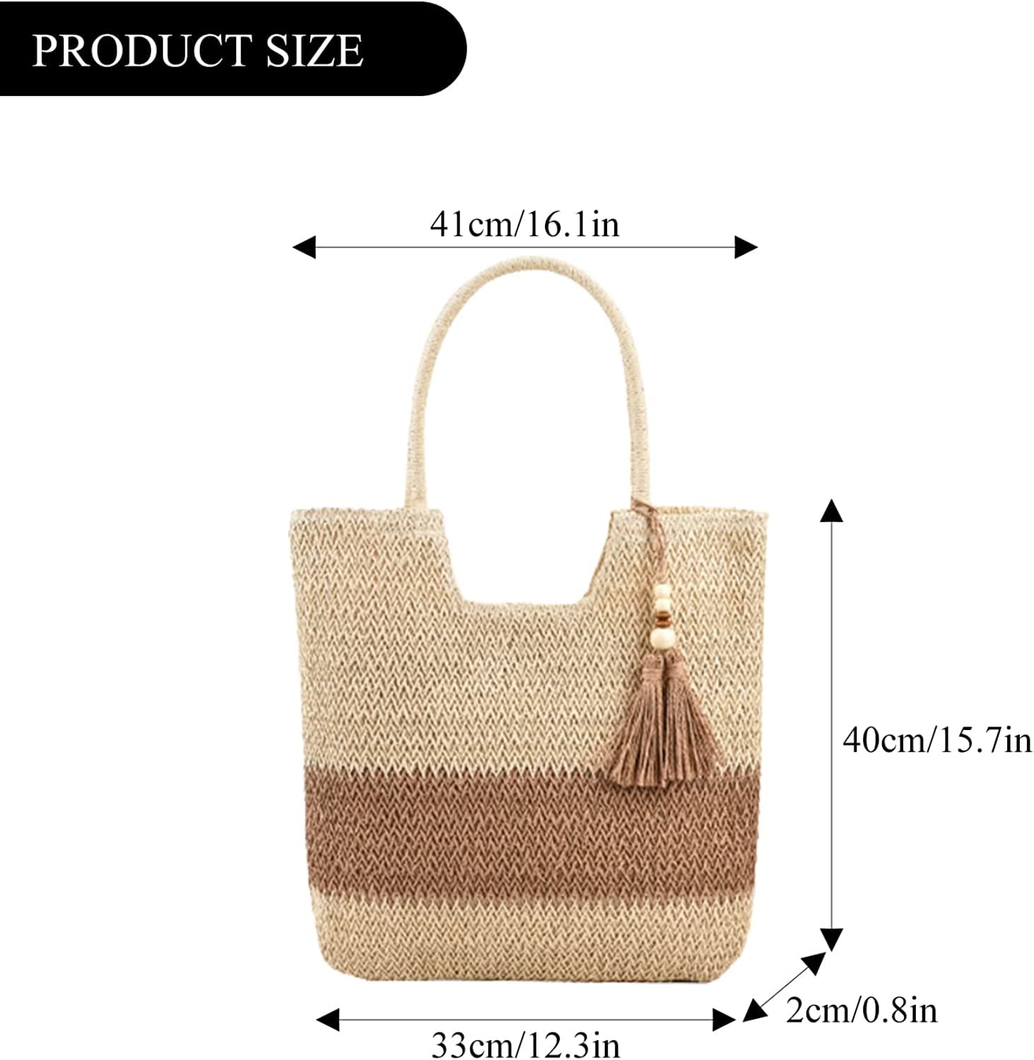Kukuzhu Straw Beach Bag, Summer Woven Tote Bag with Tassels Large Shoulder Handbag Straw Purses and Handbags for Women