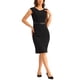 thumbnail image 4 of Vestido de oficina INSPIRE CHIC para mujer, con mangas cortas, elegante, con cinturón, vestido ajustado, color negro, 4 of 6