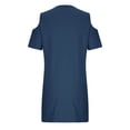 thumbnail image 5 of QIUOMBBP Womens Summer Mini Sundress Short Sleeve Cold Shoulder T Shirts Dress Loose Casual Beach Vacation Dresses Navy S, 5 of 8