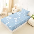 thumbnail image 4 of Manfei White Bow Light Blue Love Heart Twin Sheet Sets for Boys Girls, Cute Ribbon Bedding, 3pcs, 4 of 5