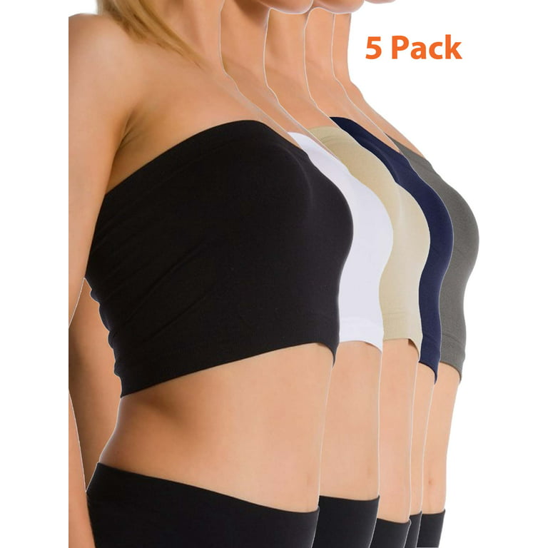 5 Pack Women's Seamless Strapless Bandeau Bra Sports Tube Top Bra Yoga (No  Padding)