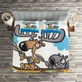 thumbnail image 2 of Ambesonne Moose Quilted Coverlet 3 Pcs, Native Animals Cartoon, Queen Size, Blue White Brown, 2 of 2
