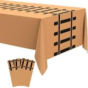 3 Pcs Train Party Decorations Railroad Track Tablecloths Express Train Birthday Party Supplies 54 x 108 Inch Plastic Table Covers for Christmas Halloween Railroad Track Western (Khaki)