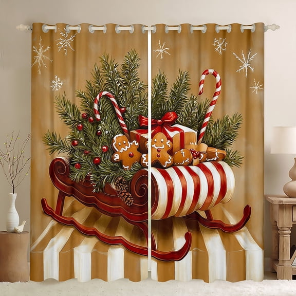 Castle Fairy Teenager Gingerbread Man Black Out Curtains,Geometric Stripes Curtains Pack of 2 (42x63 Each),Festival Xmas Bedroom Curtains,Lightweight Room Decor