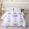 thumbnail image 2 of spefrowx Purple Cute Ribbon Quilt Full for Girls Boys, Love Heart Stripe Line Full Bedspread Sets, 3 Pieces, 2 of 7