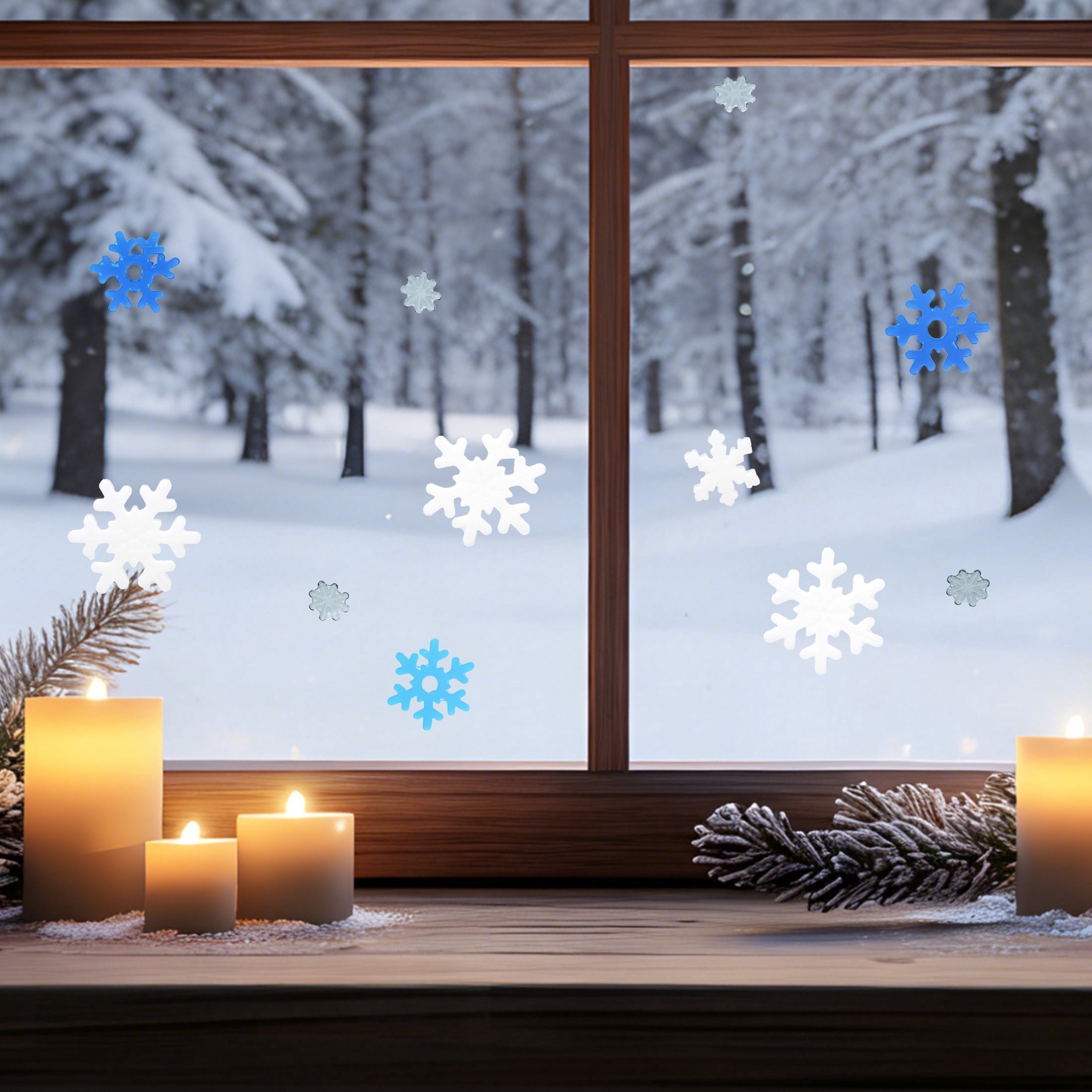 Snowflake Christmas Window Gel Clings, Blue and White, 5.5" x 11.8", by Holiday Time