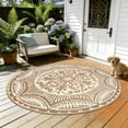 thumbnail image 6 of Round Outdoor Rug 5*5ft Waterproof Patio Plastic Straw Rug Collection Bohemia Reversible Outdoor Carpet for RV Camping Deck Balcony Graden Beach Boho Porch Decor,Beige, 6 of 11
