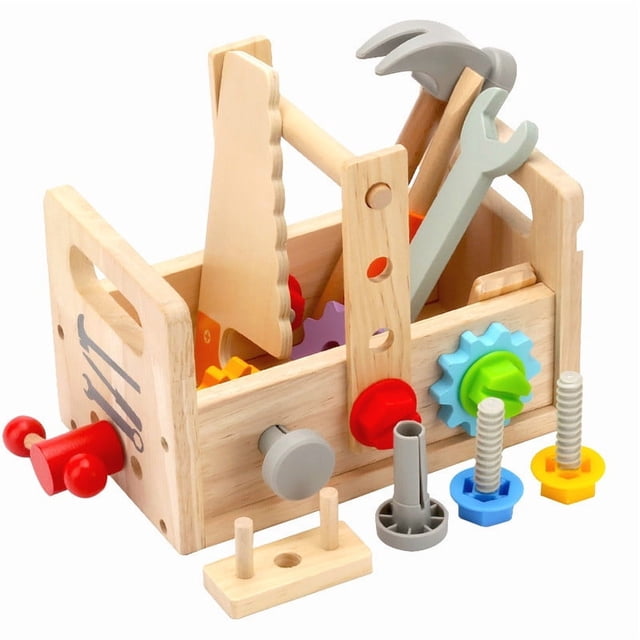 Toddler Tool Set For Boys 1-3 Years Old Wooden Workbench With Hand Tools Screws And Gears Educational Building Toy