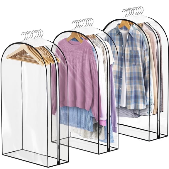 43" Garment Bags,AndHot 3Pack All Clear Garment Cover Suit Bags for Closet Storage Hanging Clothes, Garment Bags with Side Zipper for Shirts&Coats,PEVA Hanging Clothes Bags Waterproof and Odorless