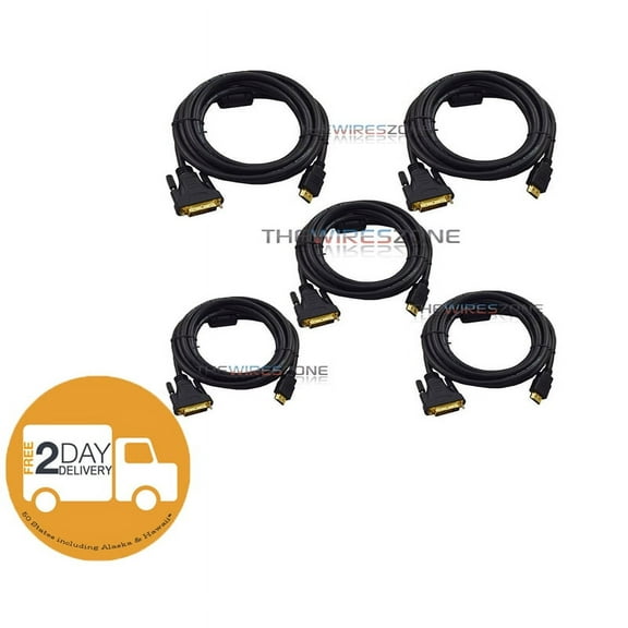 Premium 14ft HDMI Male to DVI Male Gold Adapter Cable HDTV 1080p LED LCD (5/pk)