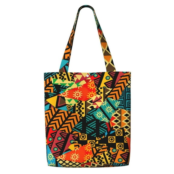 Women Canvas Tote Bag Lady Shoulder Shopping Bag Crossbody Bag Casual Handbag Shopping Work School Colored African Patchwork Motifs