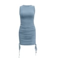 thumbnail image 3 of Aoujea Dresses for Women Summer Solid Color Fashion Slim Pleated Thread Drawstring Sleeveless Crew Neck Dress Sleeveless Dresses for Women 20$ & Under Dress, 3 of 4