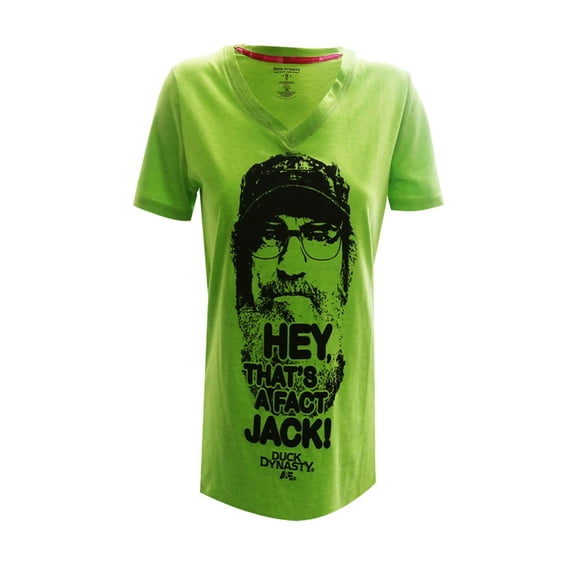 MJC Womens Duck Dynasty Hey, That's A Fact Jack Bright Green Tee Shirt (Small)