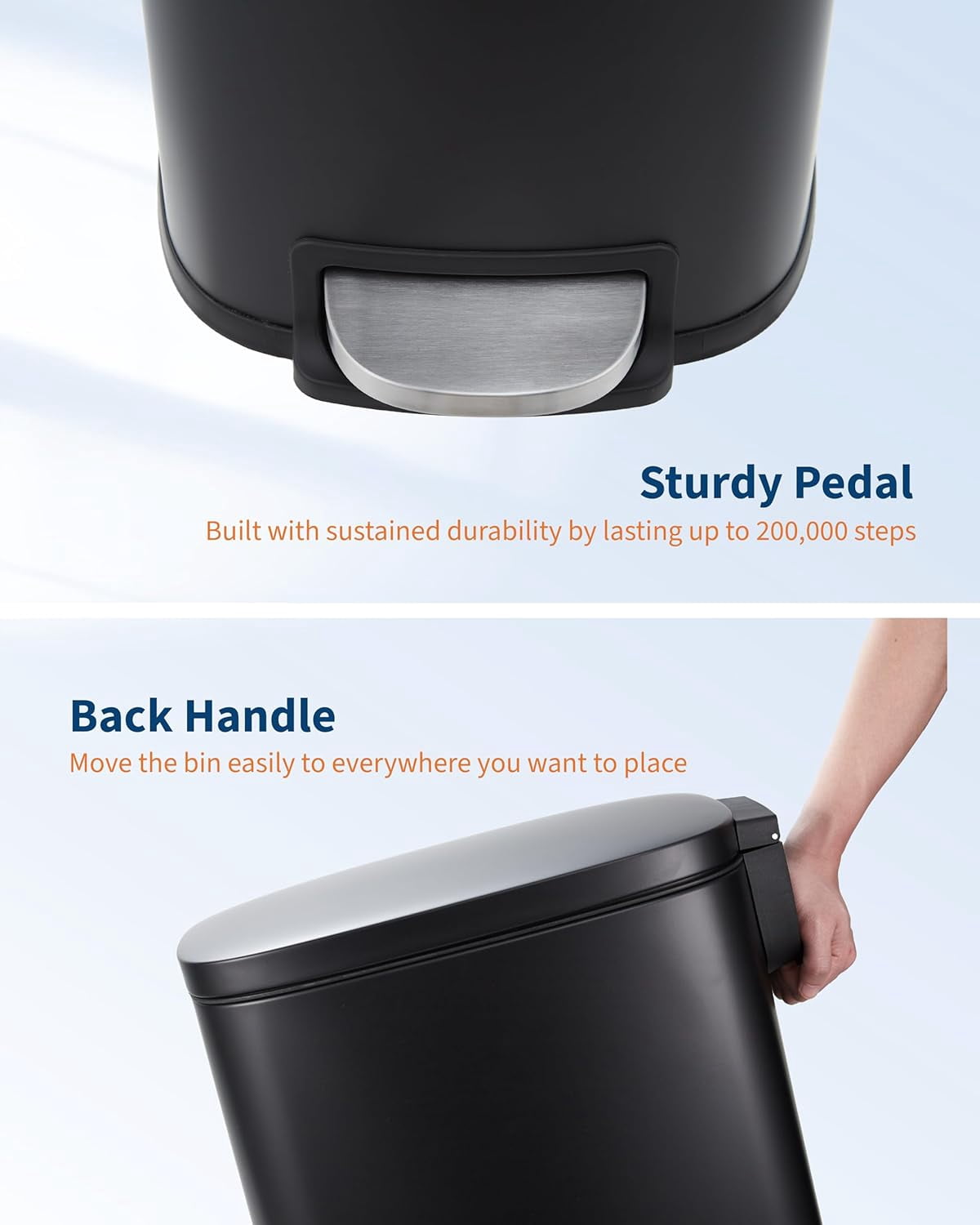 13 gal Slim Trash Can, Step Garbage Can with Soft-Close Lid, Stainless Steel Recycling Bin Waste Container with Removable Inner Bucket for Kitchen, Bathroom, Office (Black)
