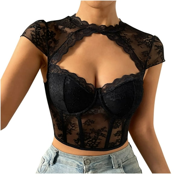 Tbopshirt Lingerie for Women,Womens Lingeries Women's Lace Round Neck Lace Fashion Backless Sleeveless Skin-Tight Garment Lingerie tops,Valentines Day Gift for Her