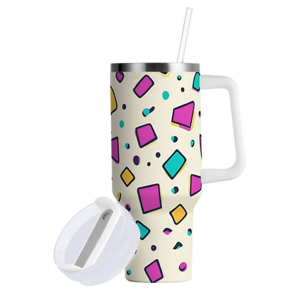 Yayeee 40oz Double-Wall Insulated Stainless Steel Tumbler with Handle Bottle, Beige Retro Pattern