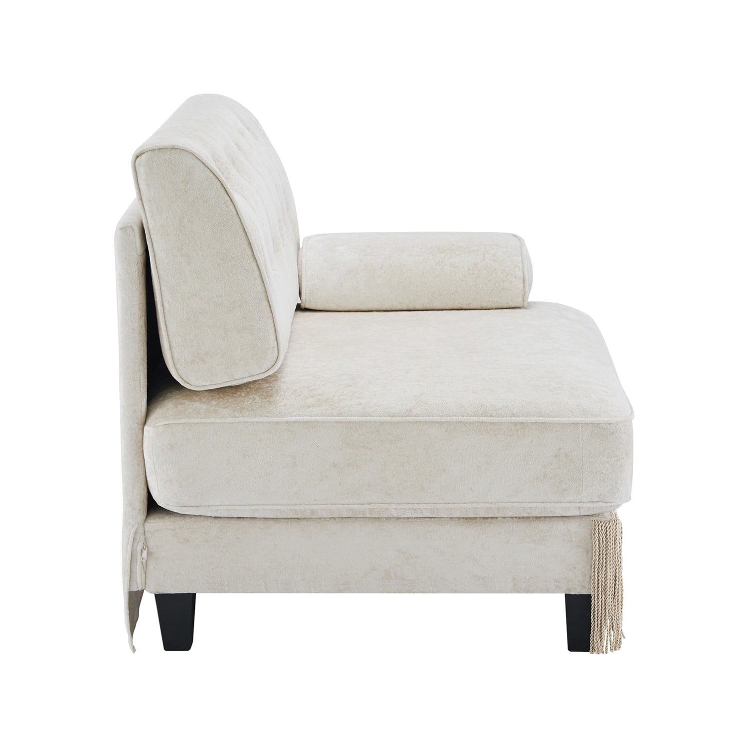 Hommoo Comfort Velvet Fabric Sofa with Right Arm, Button Tufted Design & Floor-grazing TasseL, Beige