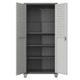 thumbnail image 4 of Hassch Metal Storage Cabinet with Wheels, 71 inch Tall Rolling Garage Cabinet with Adjustable Shelves, Lockable Tool Cabinet with 2 Doors, Modern File Cabinet for Home, Office, Shop, Black & Gray, 4 of 8