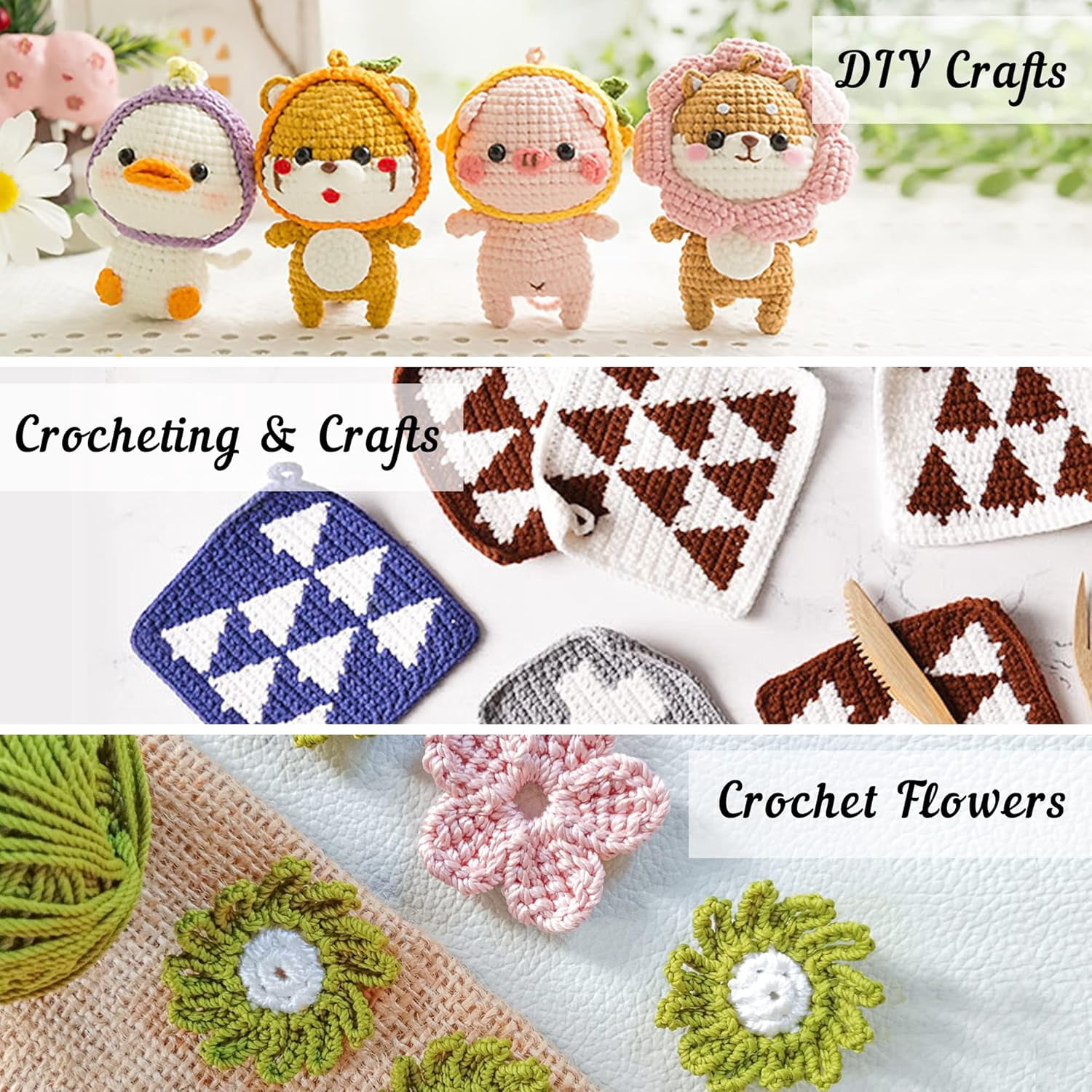 113 Piece Crochet Kit with Crochet Hooks Yarn Set, Premium Bundle Includes 1600 Yards Acrylic Yarn Skeins Balls, Needles, Accessories, Bag, Ideal Starter Pack for Adults Beginnr