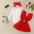 thumbnail image 6 of Otqutp Children's Girls Valentine's Day 3 Piece Suit Long Sleeve Love Printed Clothes Set Baby Cute Bodysuit Solid Color Ruffle Back Dress with Hairband(1-White,0-3 Months), 6 of 9