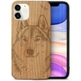 thumbnail image 1 of Case Yard Wooden Case Outside Soft TPU Silicone, Slim Fit Shockproof Wood Protective Phone Cover for Girls Boys Men and Women, Supports Wireless Charging Siberian Husky Design case for iPhone-11, 1 of 7