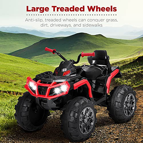 Best Choice Products 12V Kids Ride-On Electric ATV, 4-Wheeler Quad Car Toy w/ Bluetooth Audio, 3.7mph Max Speed, Treaded Tires, LED Headlights, Radio - Red - 2