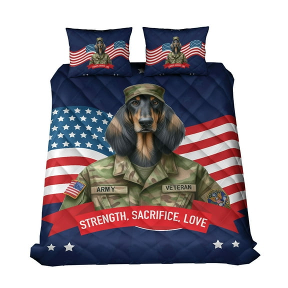 Happy Father's Day Honoring Veterans Afghan Hound in Army Uniform Quilt Bedding Set Dog Lover 1 Blanket Bed Cover 2 Pillowcases - 13007