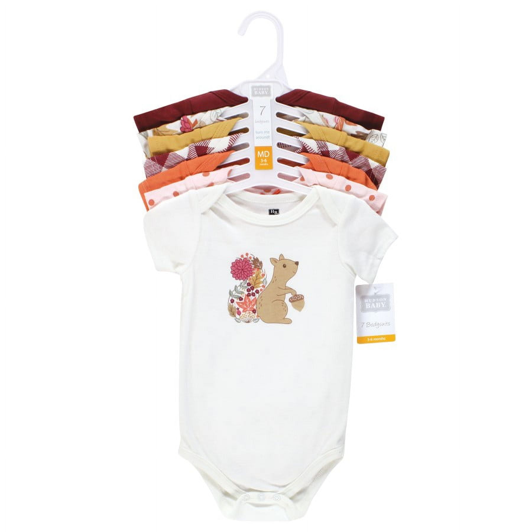 Hudson Baby Infant Girl Cotton Bodysuits, Fall Squirrel, Newborn