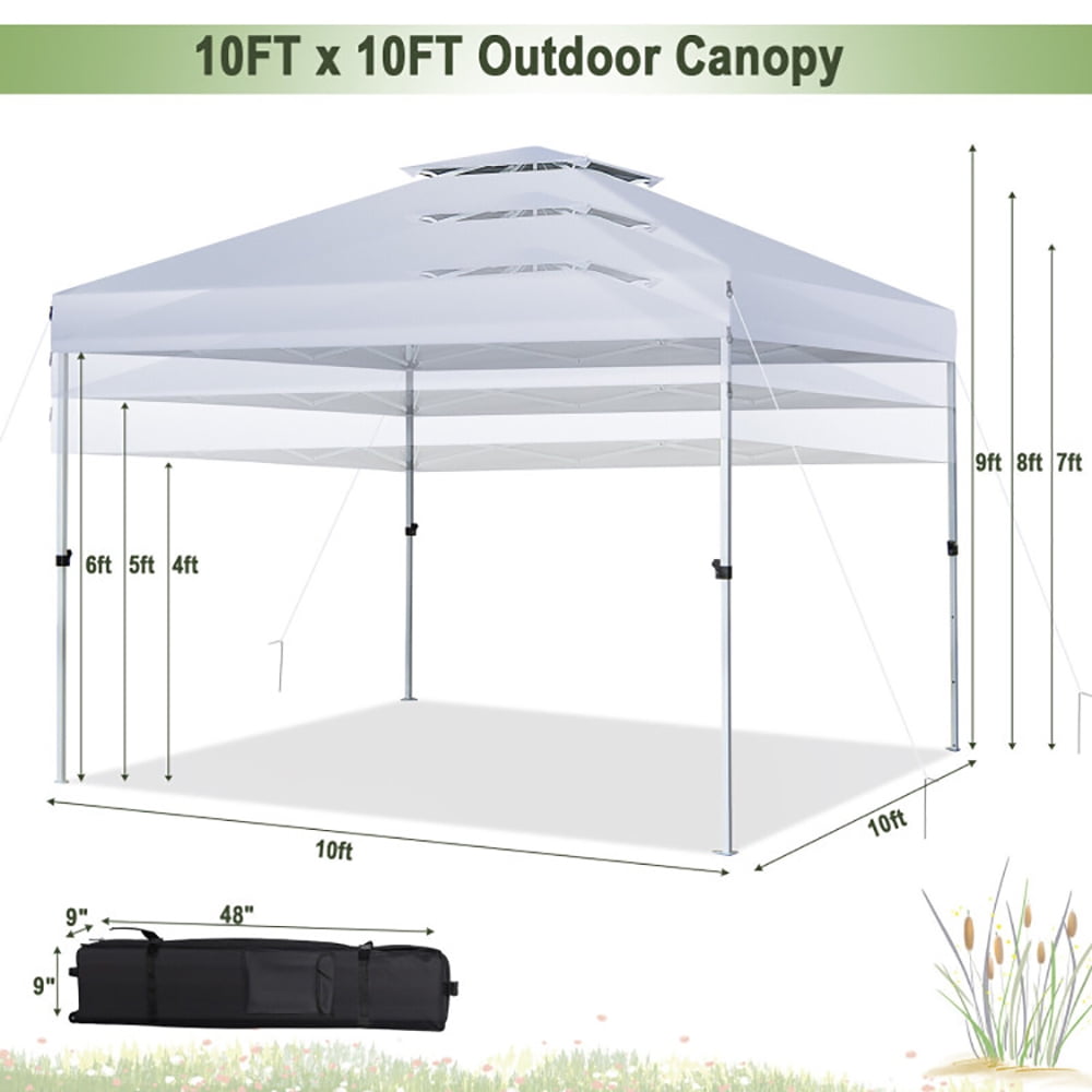 Aimee Lii 2-Tier 10 x 10 Feet Pop-up Canopy Tent with Wheeled Carry Bag, Backyard Canopy Gazebo for Party Camping BBQ Events, White