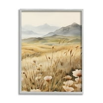 Stupell Industries Mountain View Meadow Landscape Painting Gray Framed Art Print Wall Art, 16 x 20