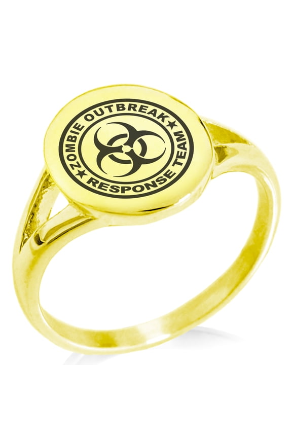 Stainless Steel Zombie Outbreak Response Team Minimalist Oval Top Polished Statement Signet Ring
