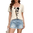 thumbnail image 2 of MaFYtyTPR Womens Summer Printed Tops Fashion Short Sleeve Square Neck Loose Casual Blouse for Women A-Khaki M, 2 of 5