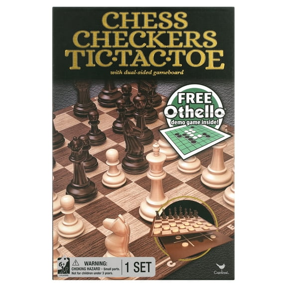 Classic Chess Checkers and Tic-Tac-Toe Set with Othello Demo