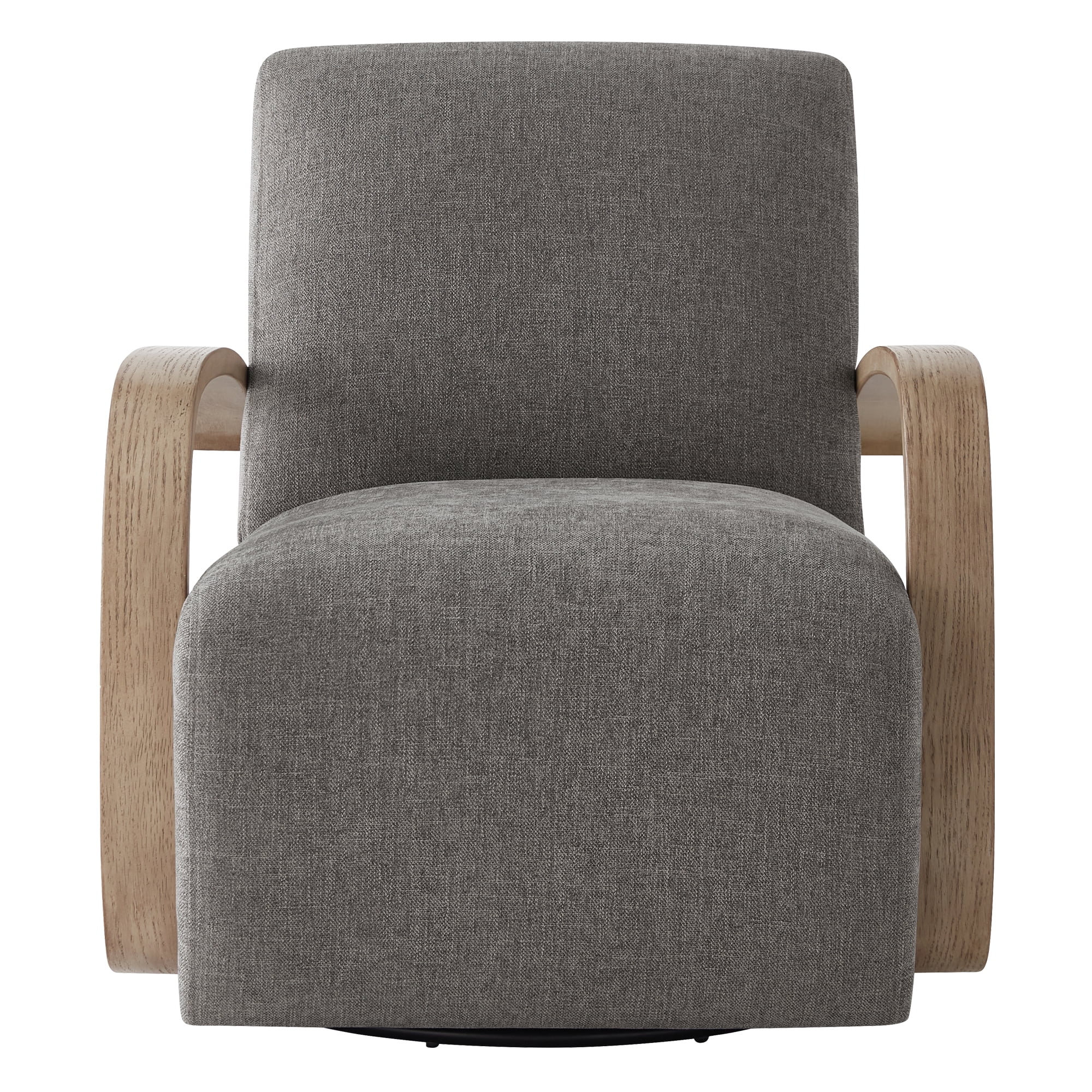 Spruce & Spring Modern Swivel Accent Chair with U-Shaped Wood Arms Single, Fossil Grey&Grey Wood