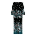 thumbnail image 4 of XFLWAM Women's Sleepwear Capri Pajama Sets Long Sleeve Two-Piece Pjs Crew Neck Lounge Sets Tops & Capri Pants with Pockets, 4 of 5