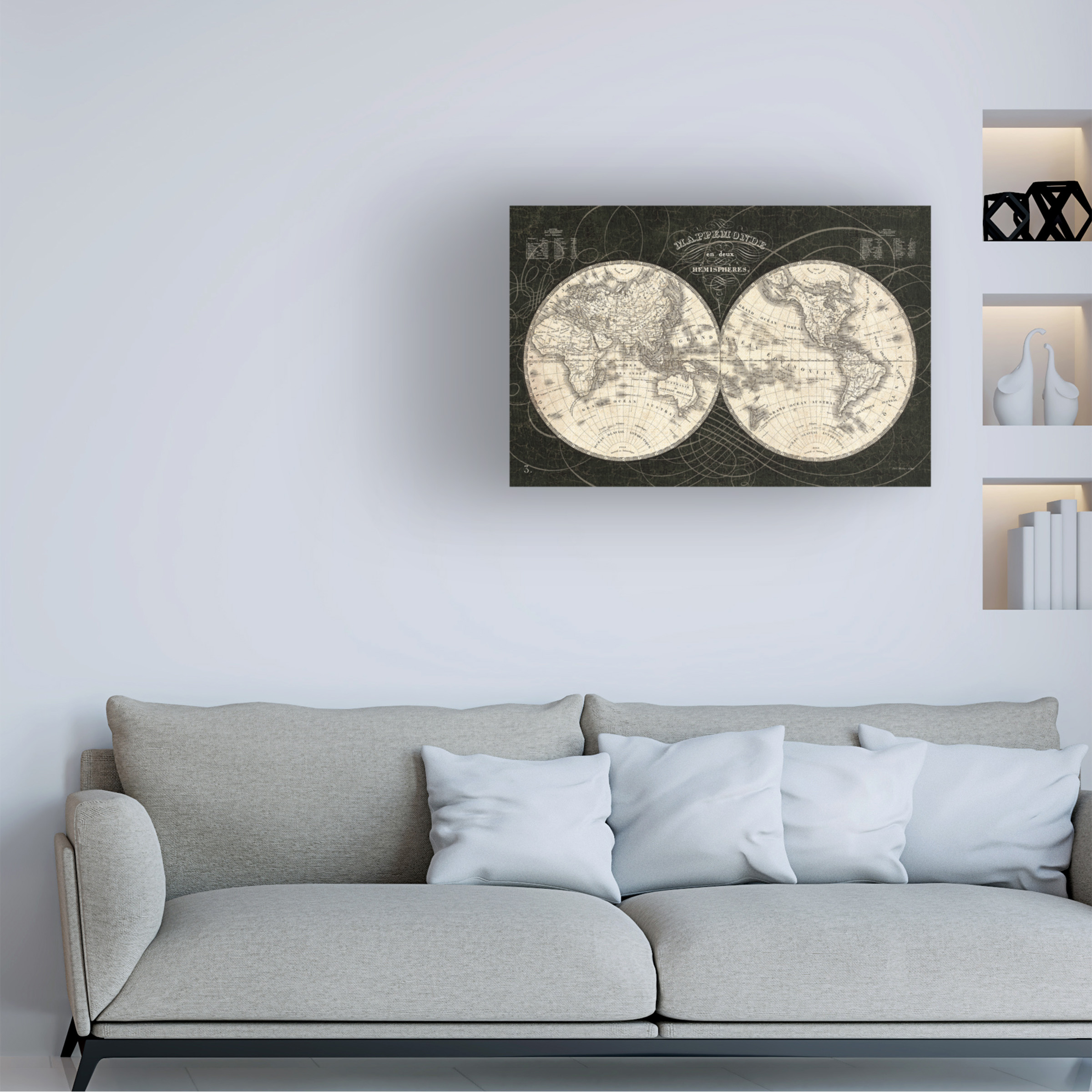 Trademark Fine Art 'French World Map I Black and White' Canvas Art by Sue Schlabach