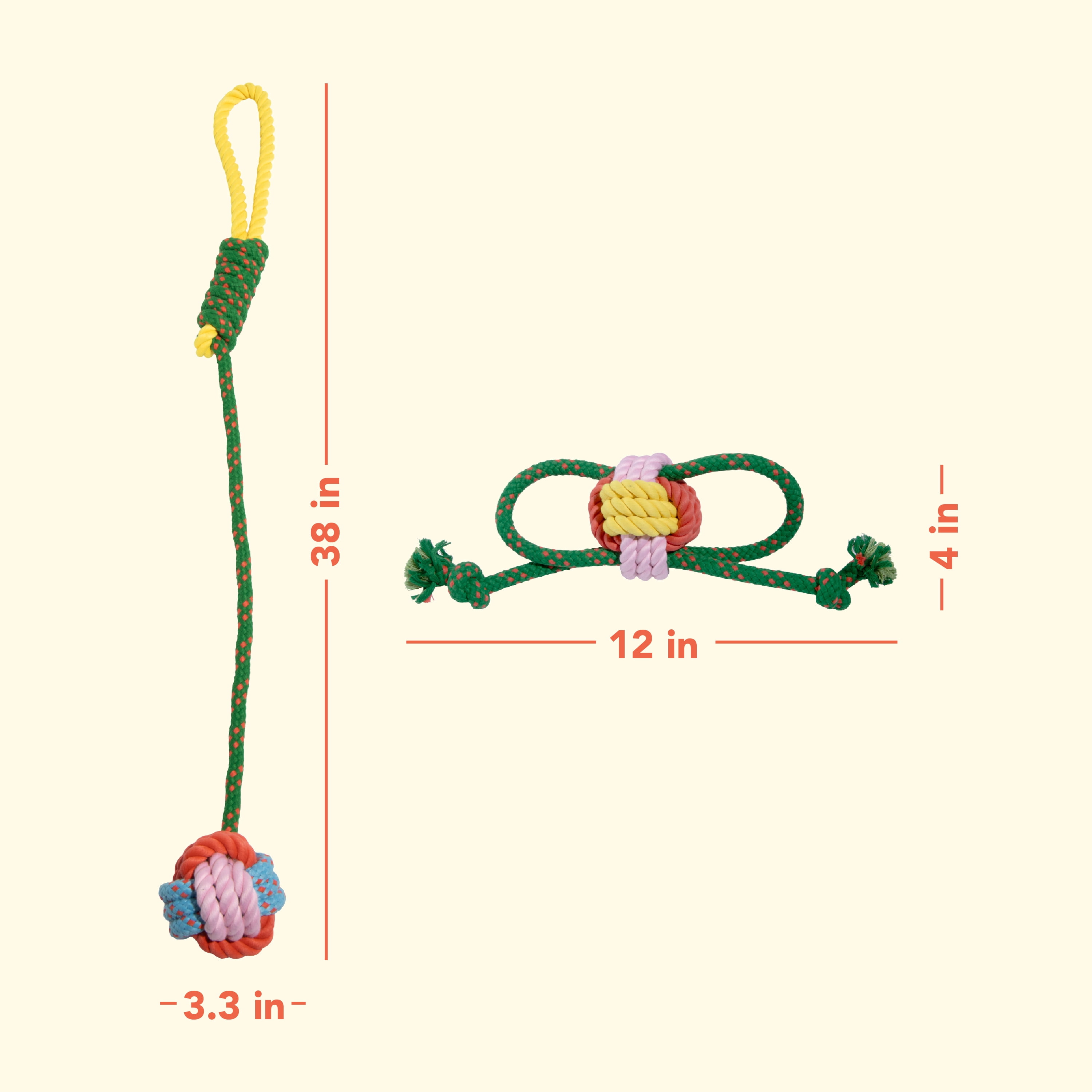 Oodles Durable Lasso Rope Dog Toy Set, Green, Large